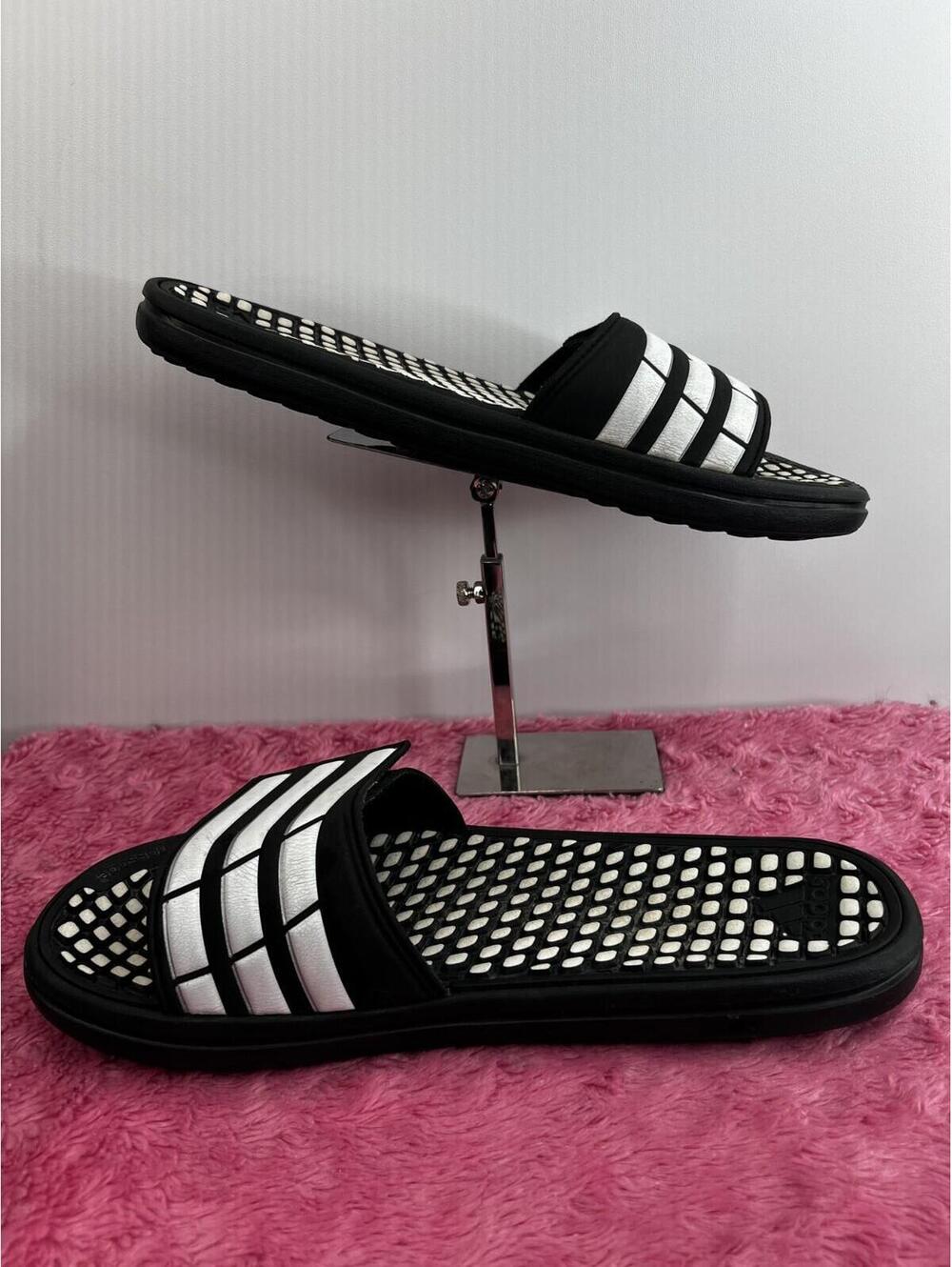 Adidas Comfort Slide Sandals Men's Size 11 Black White 3 Stripe Shower Slides - Picture 3 of 7